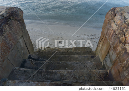 Cement stair is a way to the beach on Sattihip bea Cement stair is a way to the beach on Sattihip bea 44023161
