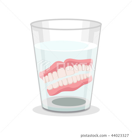 Realistic Detailed 3d Dentures in Glass. Vector 44023327