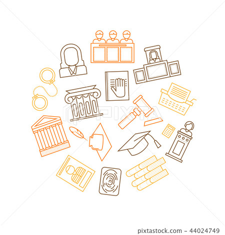 Law and Legal Signs Thin Line Round Design Template. Vector 44024749