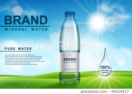 Mineral water ad, plastic bottle with pure mineral liquid on sunny background. Transparent Drinking 44024817