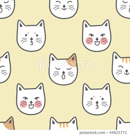 Cute cat seamless pattern background - Stock Illustration [44025771 ...
