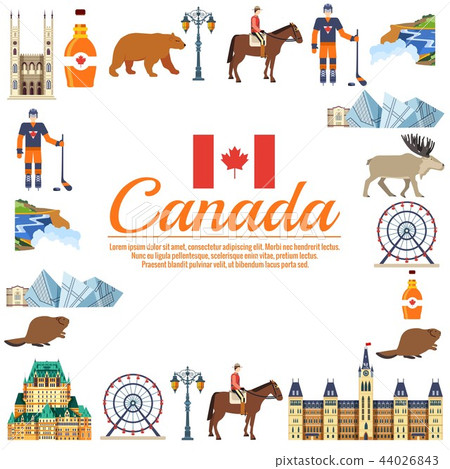 Country Canada travel vacation guide of goods, places and features. Set of architecture, fashion 44026843