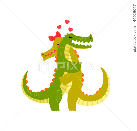 Couple of crocodiles in love embracing each other, two happy wild aniimals hugging vector 44029047