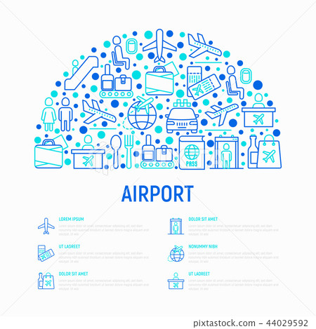 Airport concept in half circle with thin line icon 44029592