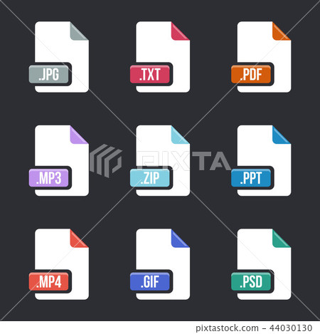 Creative vector illustration of file type icon set isolated on background. Art design flat lable Creative vector illustration of file type icon set isolated on background. Art design flat lable 44030130