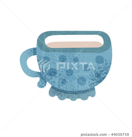 Bright blue cup for tea. Small vessel for hot drink. Ceramic utensil. Flat vector icon with texture Bright blue cup for tea. Small vessel for hot drink. Ceramic utensil. Flat vector icon with texture 44030739