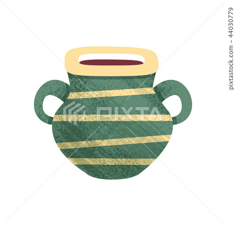 Small green ceramic pot with stripes and two... - Stock Illustration ...