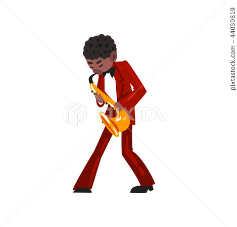 Male African American musician playing saxophone vector Illustration on a white background 44030819