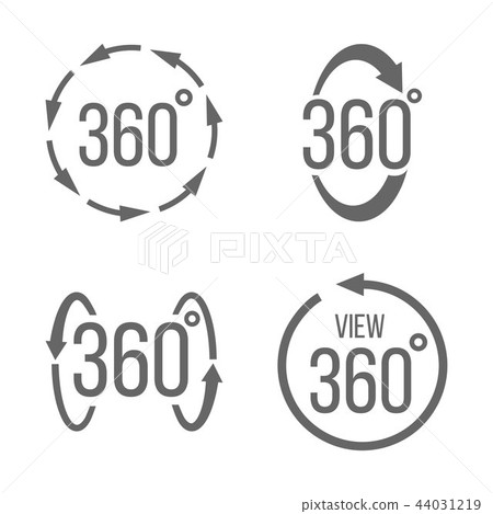 Creative vector illustration of 360 degrees view related sign set isolated on transparent background 44031219