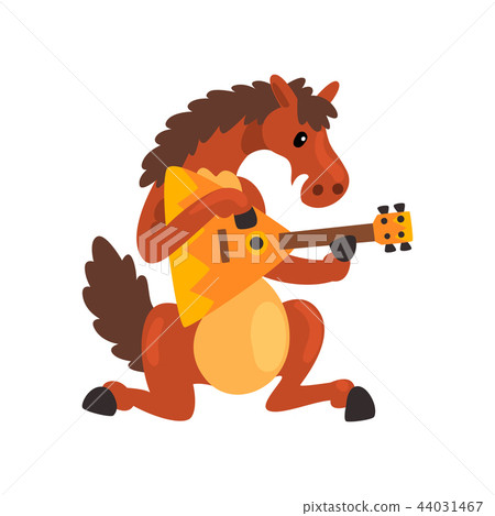 Brown horse playing the balalaika, cute musician animal cartoon character with musical instrument Brown horse playing the balalaika, cute musician animal cartoon character with musical instrument 44031467