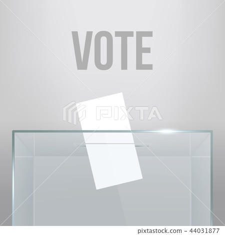Creative vector illustration of realistic empty transparent ballot box with voting paper in hole 44031877