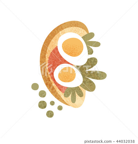 Rye bread with boiled egg, red sauce and greens. Sandwich for breakfast. Appetizing morning meal Rye bread with boiled egg, red sauce and greens. Sandwich for breakfast. Appetizing morning meal 44032038