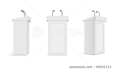 Creative vector illustration of podium tribune with microphones isolated on transparent background 44032123