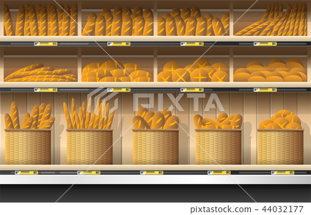 Different kinds of bread display on shelf Different kinds of bread display on shelf 44032177