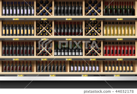 Various bottles of wine display on shelf Various bottles of wine display on shelf 44032178