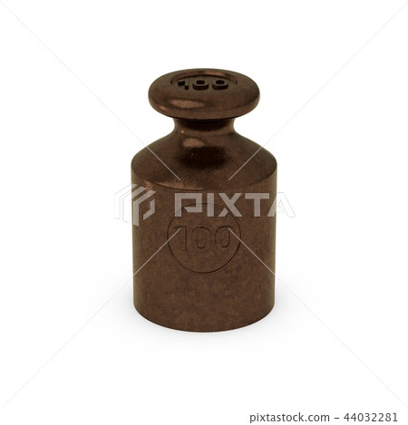 Metalic calibration weight. Isolated on white Metalic calibration weight. Isolated on white 44032281