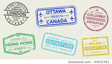 Creative vector illustration of international business travel visa passport stamp set isolated on 44032461
