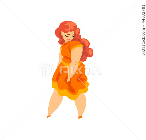 Plump, curvy, overweight girl in orange dress, - Stock Illustration  [44032781] - PIXTA