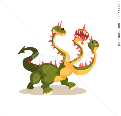 Three headed dragon ancient mythical creature cartoon vector Illustration on a white background Three headed dragon ancient mythical creature cartoon vector Illustration on a white background 44033442