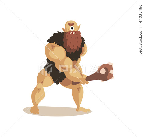 Angry Cyclops caveman with a cudgel, ancient mythical creature cartoon vector Illustration on a 44033466