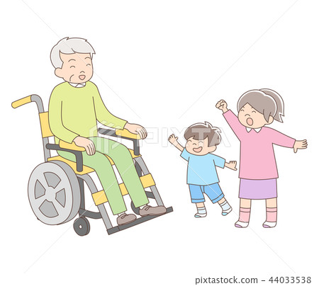 Wheelchair _ grandparents and grandchildren _... - Stock Illustration ...