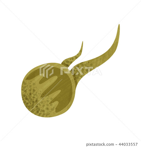 Green round bacteria with flagellum. Small biological cell. Dangerous microorganism. Flat vector 44033557