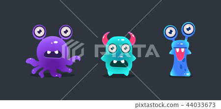Cute funny monsters, cartoon glossy aliens, game user interface element for video computer games Cute funny monsters, cartoon glossy aliens, game user interface element for video computer games 44033673
