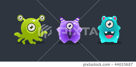 Funny glossy colorful monsters, cute cartoon colorful aliens, game user interface element for video Funny glossy colorful monsters, cute cartoon colorful aliens, game user interface element for video 44033687