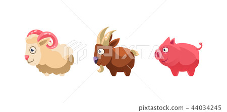 Sheep, goat and pig, funny cartoon farm animals, game user interface, element for mobile or computer 44034245