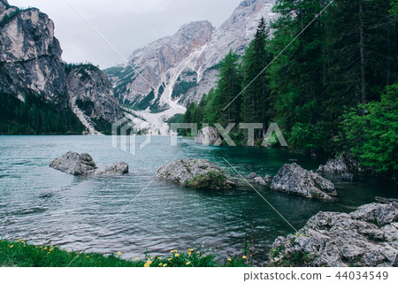 Beautiful view of Lago di Braies or Pragser wildsee, Italy. 44034549