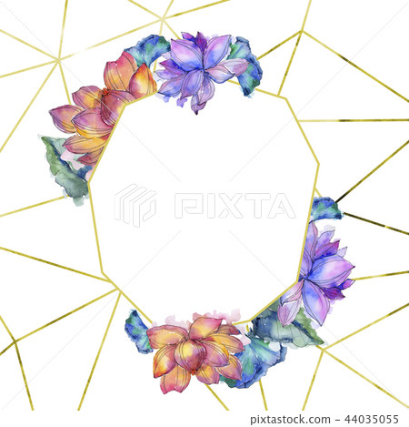 Wildflower watercolor colorful lotus flower. Floral botanical flower. Frame border ornament square. Wildflower watercolor colorful lotus flower. Floral botanical flower. Frame border ornament square. 44035055