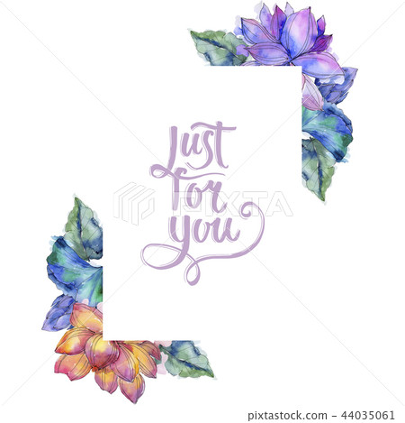 Wildflower watercolor colorful lotus flower. Floral botanical flower. Frame border ornament square. Wildflower watercolor colorful lotus flower. Floral botanical flower. Frame border ornament square. 44035061