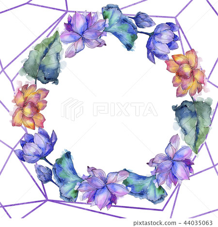 Wildflower watercolor colorful lotus flower. Floral botanical flower. Frame border ornament square. Wildflower watercolor colorful lotus flower. Floral botanical flower. Frame border ornament square. 44035063