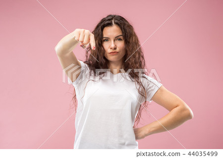 The overbearing business woman point you and want you, half length closeup portrait on pink The overbearing business woman point you and want you, half length closeup portrait on pink 44035499