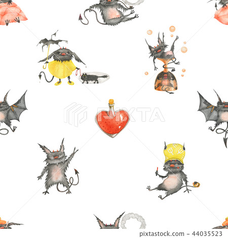 Halloween devils watercolor seamless pattern Halloween devils watercolor seamless pattern 44035523