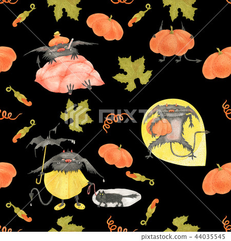 Halloween pumpkin watercolor seamless pattern - Stock Illustration ...