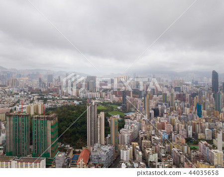 Aerial view of Hong Kong apartments in cityscape 44035658