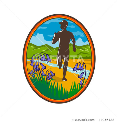Marathon Runner and Bluebells Oval Retro 44036588