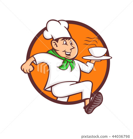 Running Chef Serving Fast Food Mascot Running Chef Serving Fast Food Mascot 44036798