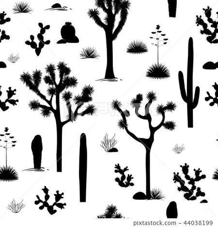 Desert seamless pattern with desert plants silhouettes Desert seamless pattern with desert plants silhouettes 44038199