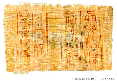 Egyptian papyrus with hieroglyphs, manuscript from The Karnak temple, Luxor, Egypt. Egyptian papyrus with hieroglyphs, manuscript from The Karnak temple, Luxor, Egypt. 44038259