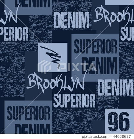 Denim typography, Brooklyn New York Artwork apparel stencil. Fashion Jeans Graphics. Seamless fabric 44038657