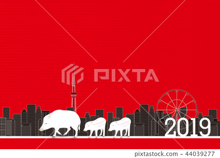 亥 和紙 年賀状 背景 Stock Illustration