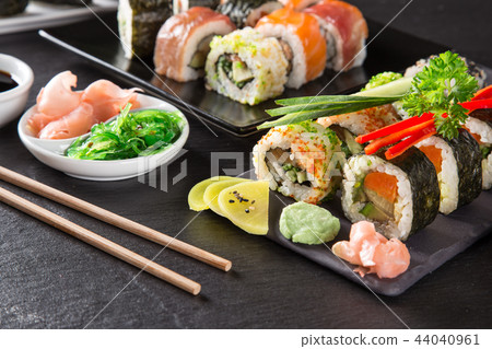 Japanese Sushi over black background. 44040961