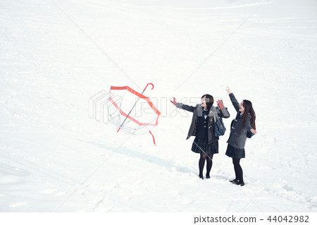 High school girl in snowy country High school girl in snowy country 44042982