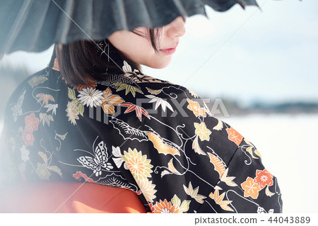 站立在雪的和服婦女 站立在雪的和服婦女 44043889