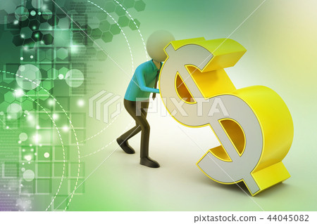 3d man pushing the dollar sign 3d man pushing the dollar sign 44045082