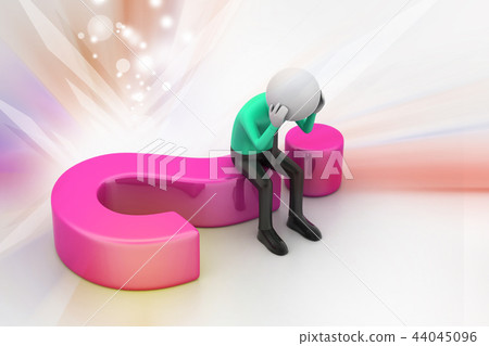 3d man sitting on a question mark 3d man sitting on a question mark 44045096