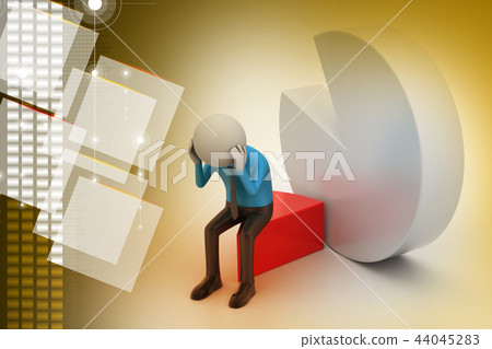 3d man sitting the piece of pie chart 44045283