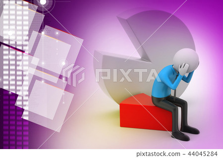 3d man sitting the piece of pie chart 3d man sitting the piece of pie chart 44045284